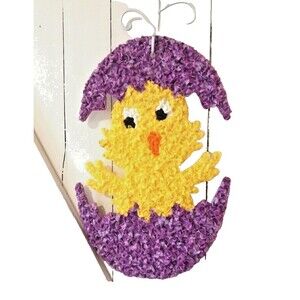 Vintage Easter Chick In Egg Purple Melted Popcorn Plastic Decorations 16"x10"